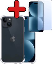 Hoesje Geschikt voor iPhone 15 Hoesje Siliconen Shock Proof Case Hoes Met Screenprotector - Hoes Geschikt voor iPhone 15 Hoes Cover Case Shockproof - Transparant