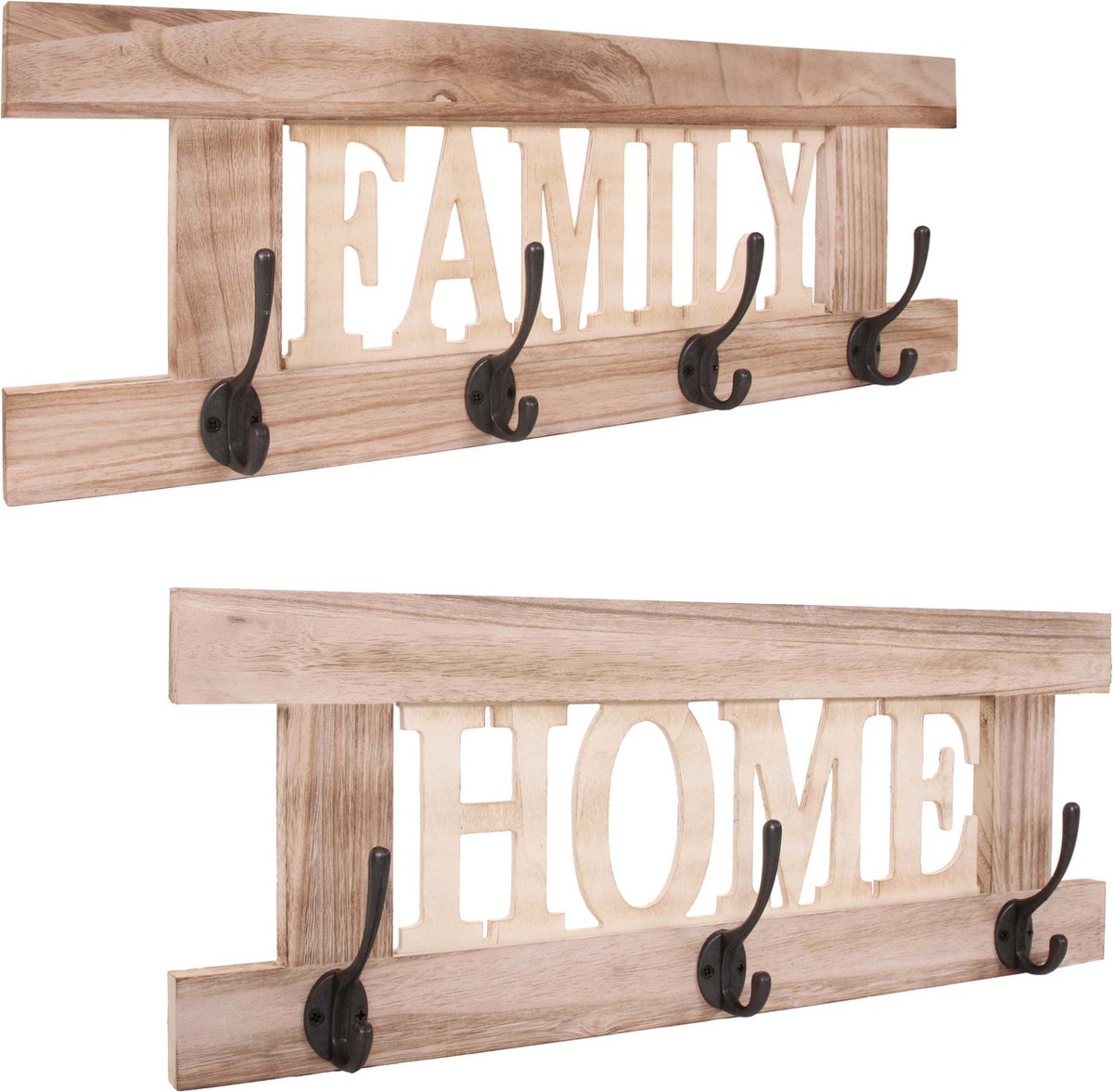 MCW 2-delige wandkapstokset MCW-C60 Home+Family kapstokpaneel, shabby look vintage ~ natuurlijk bruin