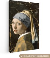 Canvas Schilderij Meisje met de parel - Johannes Vermeer - Goud - 60x90 cm - Wanddecoratie