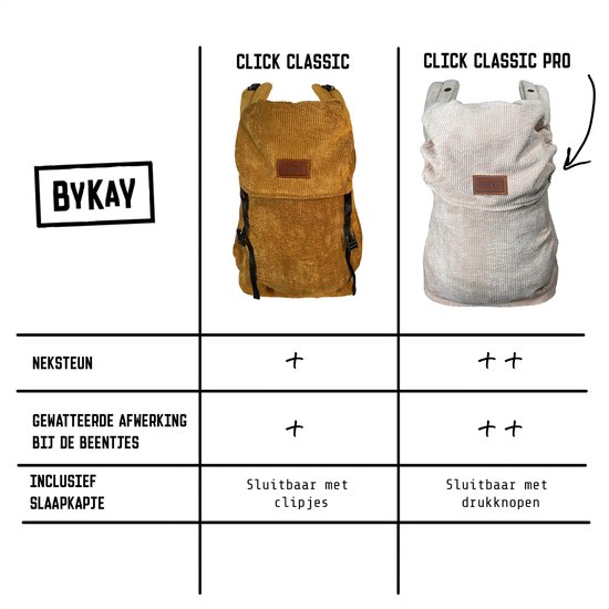 ByKay Click Classic - draagzak baby - ergonomisch - tot 18kg - newborn tot 2 jaar - comfortabel en snel - beige - Rib Almond Sand