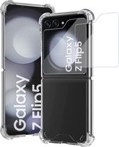 Hoesje geschikt voor Samsung Galaxy Z Flip 5 + 2x Screenprotector – Tempered Glass - Extreme Shock Case Transparant