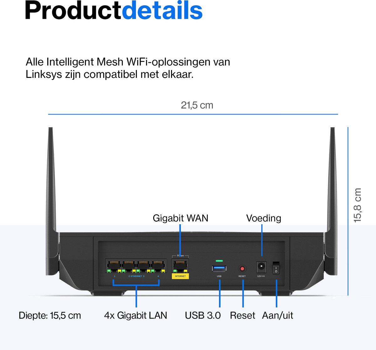 Linksys Hydra Pro 6E MR7500 - Router - Mesh WiFi - 6600 Mbps - WiFi 6E - Tri-Band - Zwart – foto 5