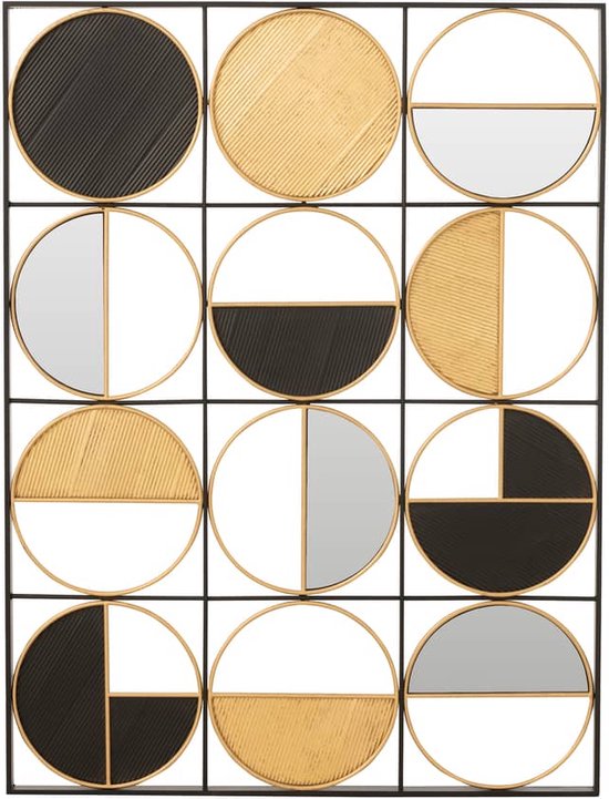 J-Line wanddecoratie Ronden - ijzer/glas - goud/zwart