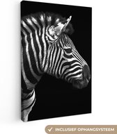 Canvas Schilderij Zebra - Zwart - Wit - Portret - Dieren - 40x60 cm - Wanddecoratie