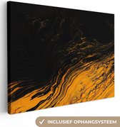 Canvasdoek - Muurdecoratie - Canvas schilderijen woonkamer - Marmer - Verf - Goud - Zwart - Marmerlook - 40x30 cm