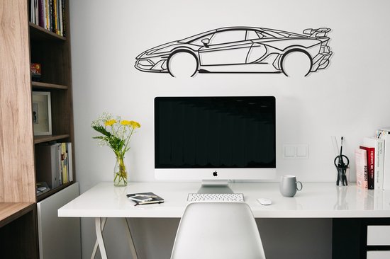 Lamborghini Aventador SVJ Silhouette – Metaal Kunst - Wanddecoratie - Man Cave - Auto Decoratie - 80cm X 20cm - Muurdecoratie - Cadeau voor man