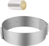 Ronde verstelbare uitschuifbare ring diameter 16 - 30 cm met ketting voor taarten, rond, roestvrij staal, voor mousse, dessert