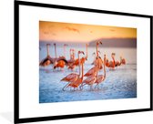 Poster - Fotolijst - Flamingo - Zonsondergang - Vogel - Tropisch - Kader - 120x80 cm - Poster frame - Poster flamingo - Poster dieren - Foto in lijst - Kamer decoratie