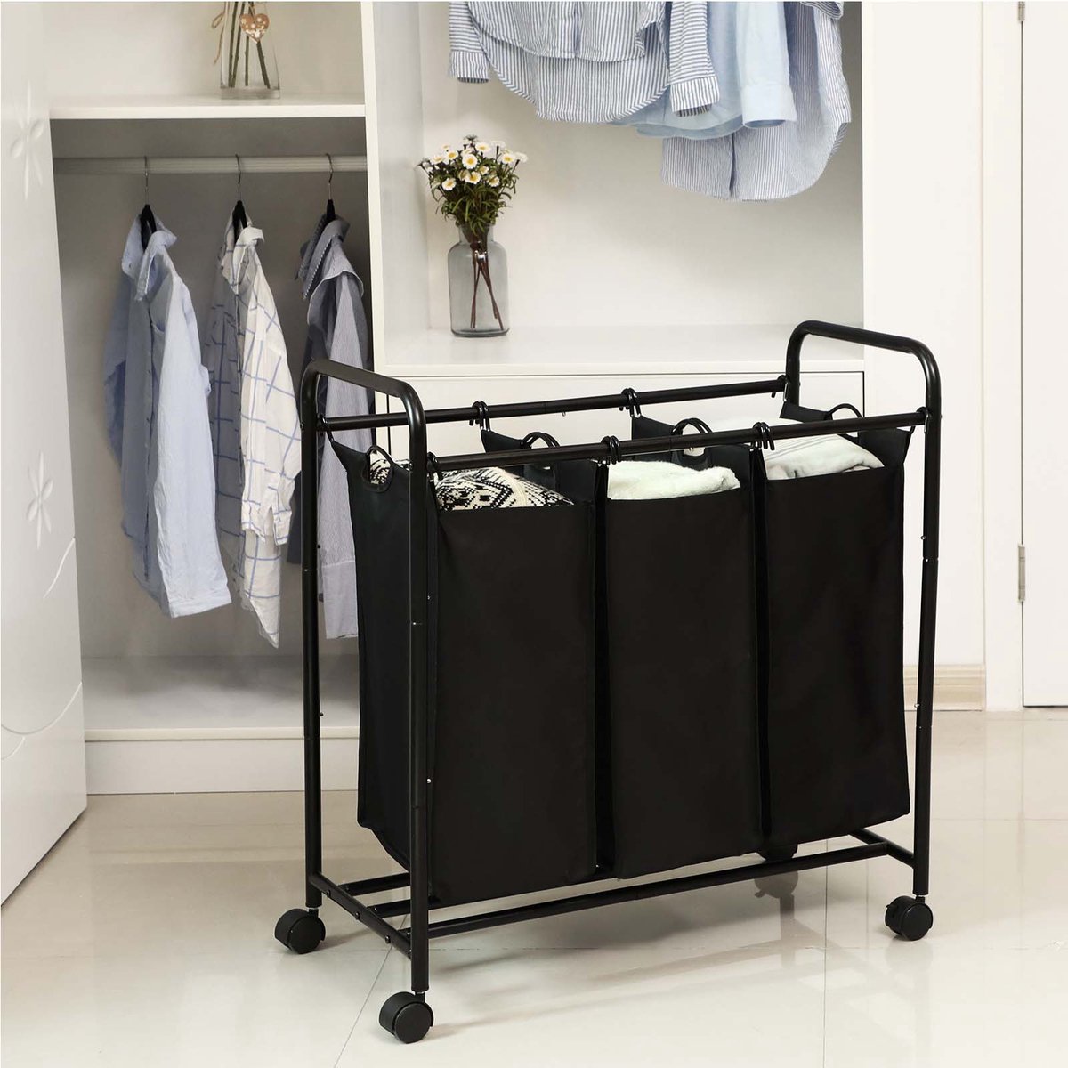 Wasmand - Was organisator - 3 x 44 L - Zwart