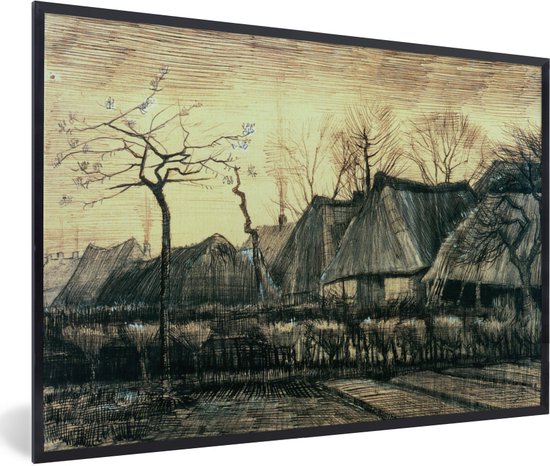 Fotolijst incl. Poster - Huizen met rieten daken - Vincent van Gogh - 90x60 cm - Posterlijst