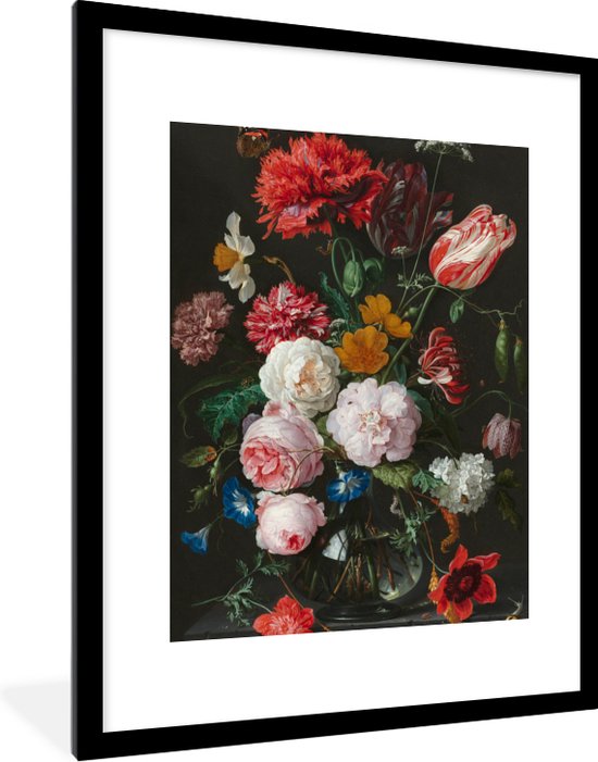 Affiche encadrée - Peinture - Fleurs - Jan Davidsz. de Heem - Cadre photo - Affiche - Décoration murale - 60x80 cm - Décoration de chambre - Salon