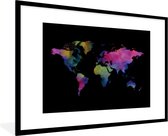 Fotolijst incl. Poster - Wereldkaart - Waterverf - Kleuren - 120x80 cm - Posterlijst