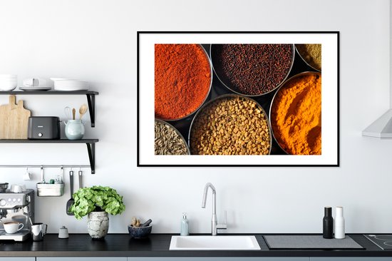 Photo en cadre - Grands récipients aux herbes Cadre photo noir avec passe-partout blanc 80x120 120x80 cm - Affiche sous cadre (Décoration murale salon / chambre)