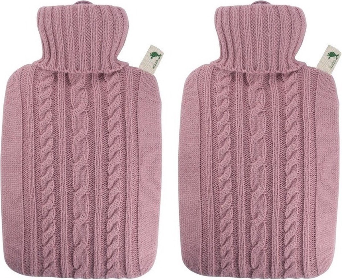 Goedkoopste 2x Luxe kruiken pastel roze met inhoud van 1,8 liter - Warmwaterkruiken met gebreide hoes/kruikenzak