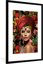 Fotolijst incl. Poster - Vrouw - Bloemen - Kleurrijk - 80x120 cm - Posterlijst