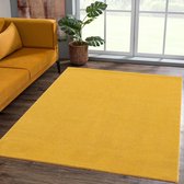 Laagpolig tapijt voor de woonkamer, effen moderne tapijten voor de slaapkamer, werkkamer, kantoor, hal, kinderkamer en keuken, geel, 60 x 110 cm