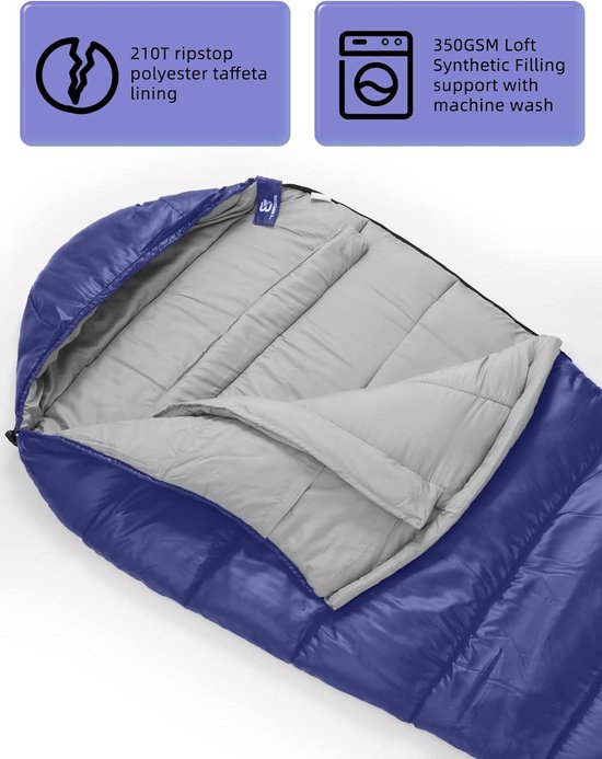 Bessport Slaapzak voor camping, 3-4 seizoenen, 0 °C - 15 °C, winterslaapzak, lichtgewicht, waterdicht en warm, voor volwassenen, rugzakreizen, kamperen, wandelen en reizen