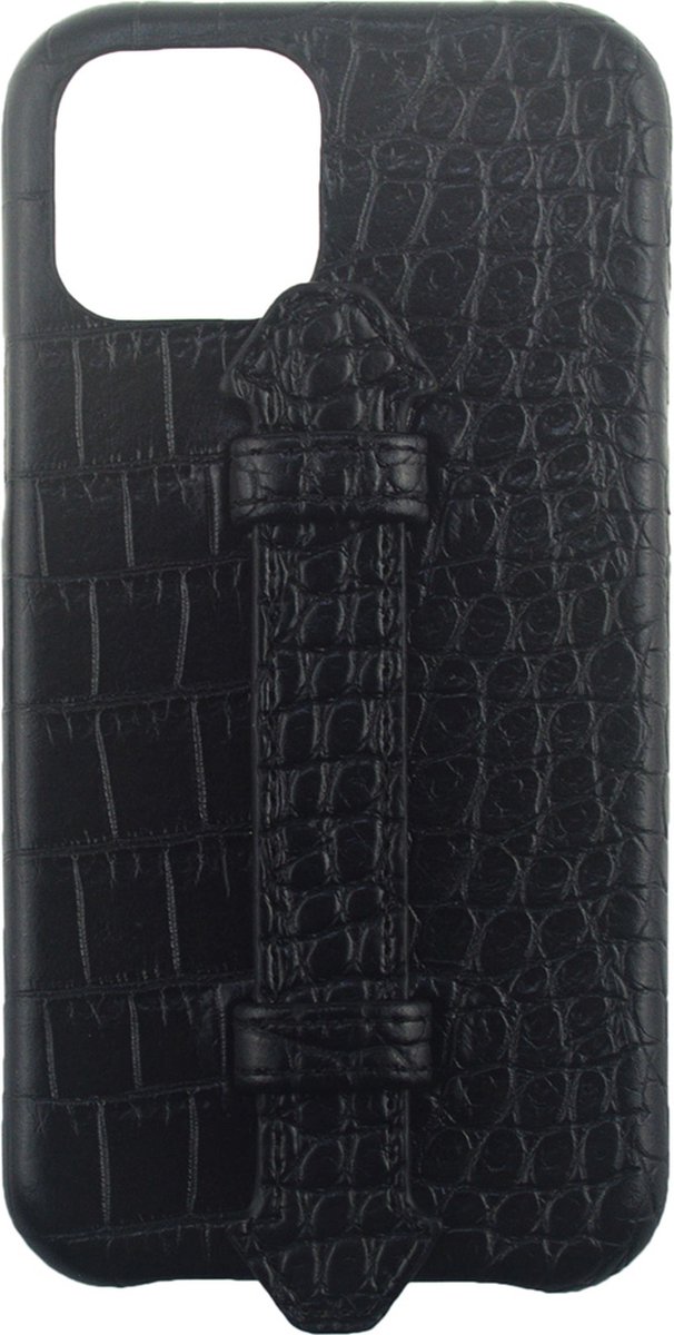iPhone 12 Pro Hoesje Zwart Kroko Print Leer – Leren Hoesje Apple iPhone 12 Pro Zwart – Hoesje iPhone 12 Pro Leer Kroko Print