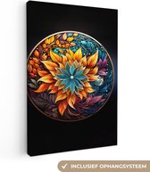 Canvas Schilderij Mandala - Bloemen - Kleuren - 80x120 cm - Wanddecoratie