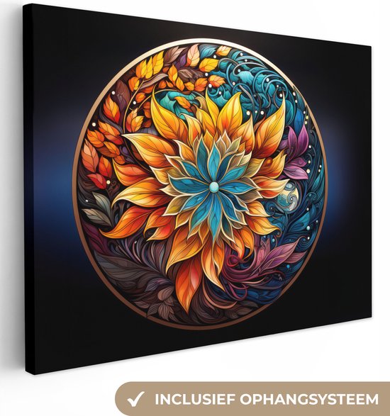 Canvas Schilderij Mandala - Bloemen - Kleuren - 120x90 cm - Wanddecoratie
