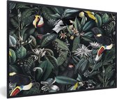 Cadre photo avec affiche - Fleurs - Toucan - Feuilles - 60x40 cm - Cadre pour affiche