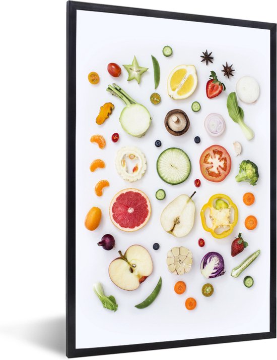 Photo en cadre - Fruits et légumes sur fond blanc Cadre photo noir sans passe-partout 20x30 cm - Affiche sous cadre (Décoration murale salon / chambre)