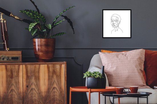 Photo en cadre - Illustration femme aux cheveux courts sur fond blanc Cadre photo noir sans passe-partout 40x40 cm - Affiche sous cadre (Décoration murale salon / chambre)