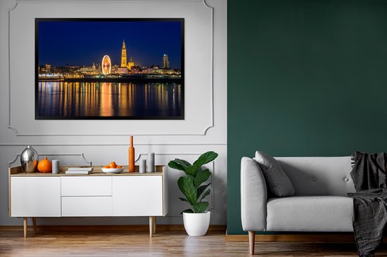 Affiche avec cadre Skyline - Anvers - Nuit - 120x80 cm