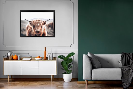 Fotolijst incl. Poster - Schotse Hooglander - Berg - Hoorn - 80x60 cm - Posterlijst