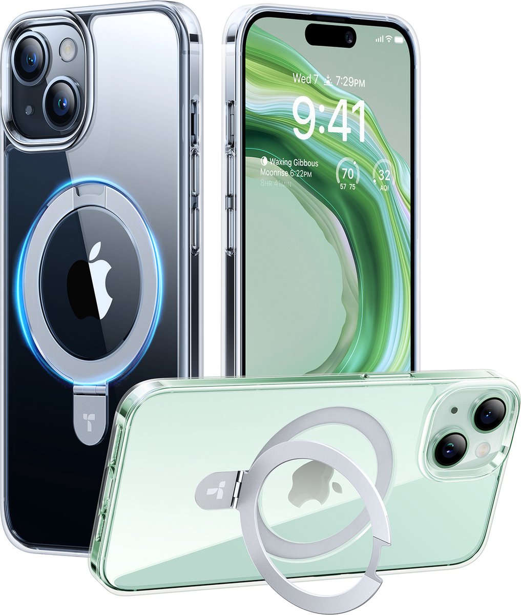Torras Geschikt voor iPhone 15 Magsafe hoesje met Kickstand standaard - Clear Transparant