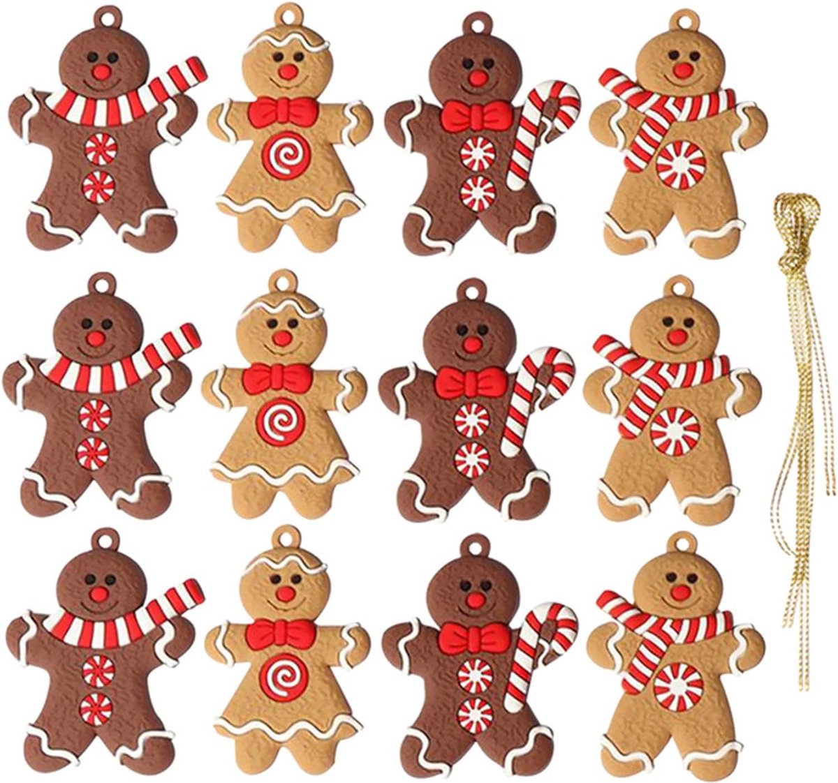 Kerstboomversieringen, 12-pack Traditionele Ginger Man - 12 stuks peperkoek poppetjes