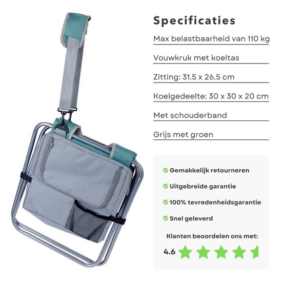 Cheqo® Vouwkruk met Koelbox - Koeltas Opvouwbaar - 30x30x20 cm - Campingstoel - Vissersstoel - Reistas - Stoel - Groen van Cheqo — afbeelding 4