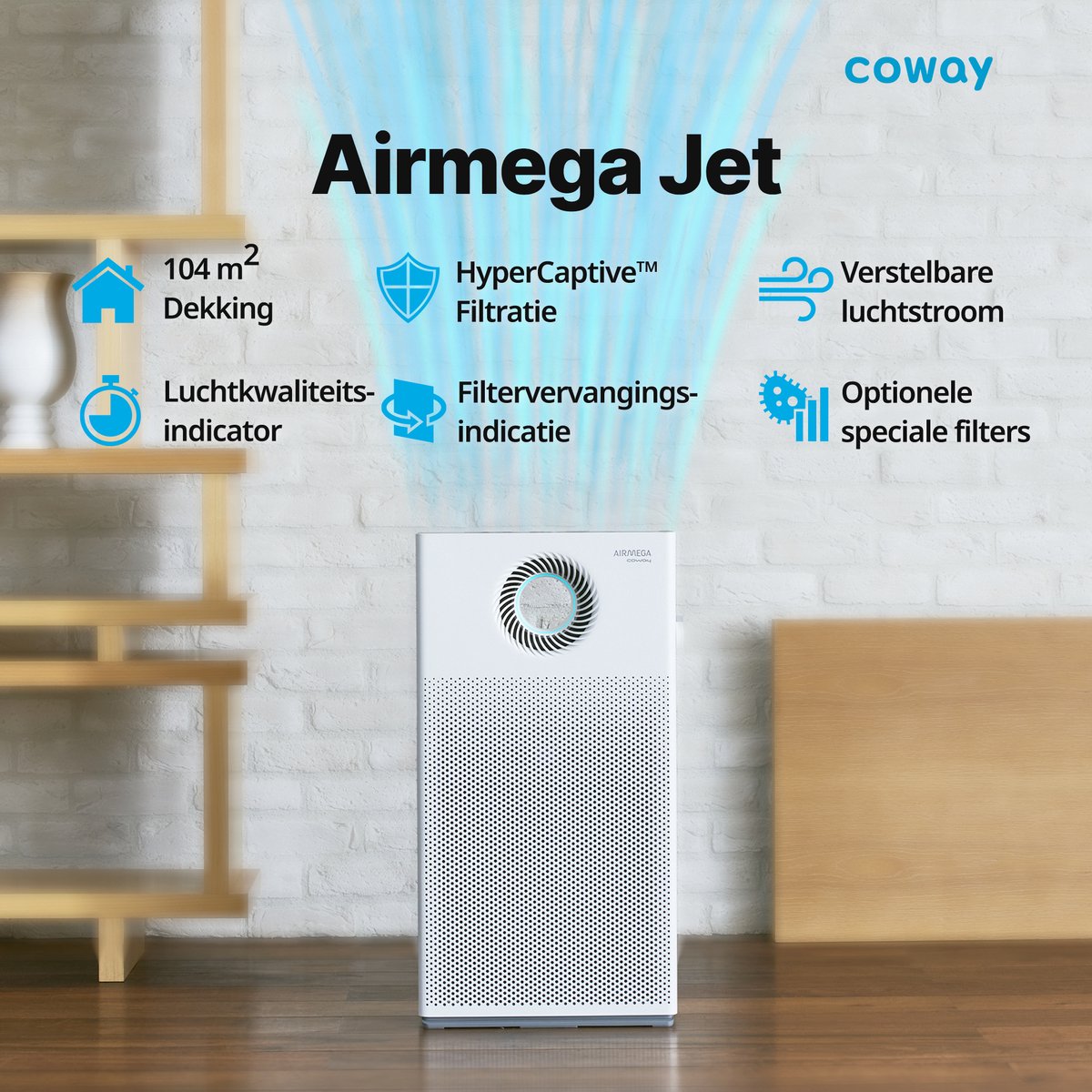 Coway Airmega Jet Luchtreiniger - Air Purifier - 402 m³/u - Wasbaar pre-filter + HEPA filter + koolstoffilter - Verwijdert tot 99,97% van ultrafijne deeltjes - Tegen stof, pollen en allergenen - Fluisterstil (20 dB) — afbeelding 6