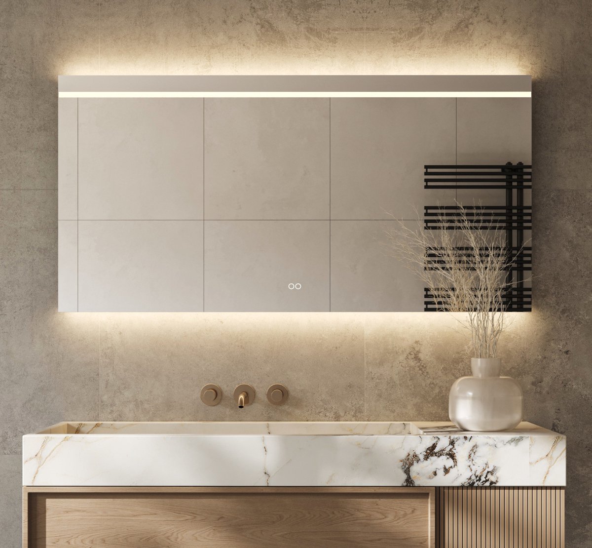 Schaere - Badkamerspiegel - Directe en Indirecte Verlichting - Spiegel Verwarming - Touch Sensor - Kleurenwissel - 140X70 cm