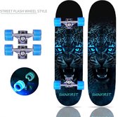 Shinfirst Professioneel skateboard -met dubbelzijdig patroon- Verbreed en vergroot wielen met LED-verlichting-voor volwassenen, jongeren, kinderen, beginners-7 lagen Canadese esdoorn, double kick board-concaaf, trick skateboard-zwarte panter