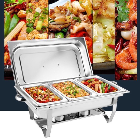 Happyment Buffetwarmer PRO - Chafing Dish - Warmhoudbakken - Warmhoudplaat - 3 x 3 Liter — afbeelding 2