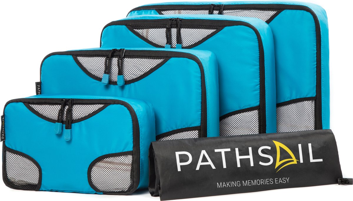 Bol.com Pathsail® Packing Cubes Set 5-Delig - Bagage Organizers - Koffer organizer set - Inclusief was tas - Donkerblauw aanbieding