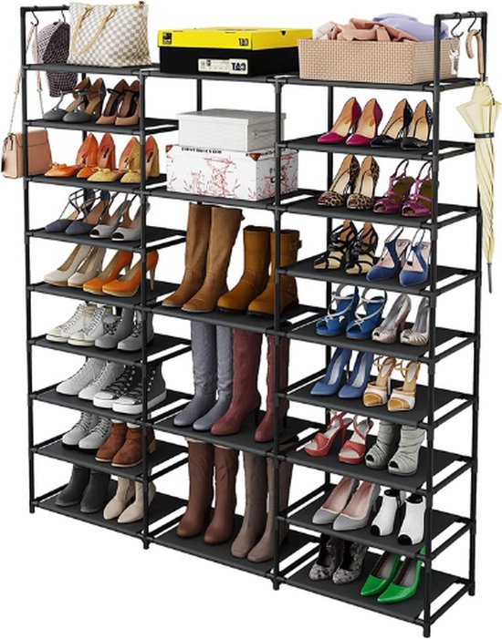 Schoenenrek met 9 Niveaus - Metalen schoenenrek - 50/55 paar schoenen - 132x157,5cm - Zwart