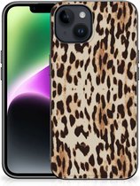 Telefoonhoesje Geschikt voor iPhone 15 TPU Silicone Hoesje met Zwarte rand Leopard