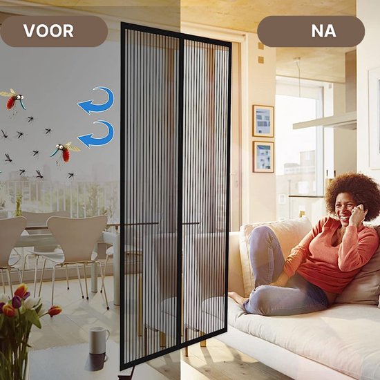 Moustiquaire Porte MagnéTique, 80 X 200 Cm Rideau Anti Mouche Anti Insecte Mouche Moustique Sans Percer Pour Porte Ou Fenêtres, Noir