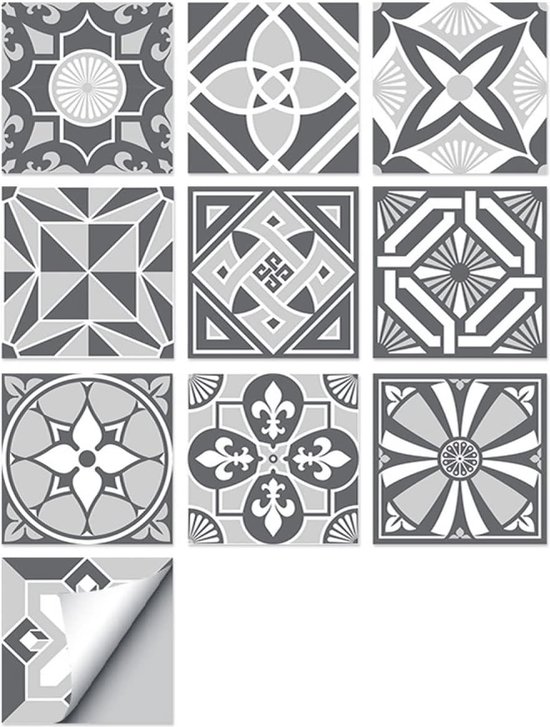 VEELIKE Tegelstickers, marmer, grijs, 12 stuks, tegelstickers, vloerstickers voor binnen, tegels, keuken, vloer, pvc, badkamer, garage, waterdicht, afneembaar, 30 cm x 30 cm