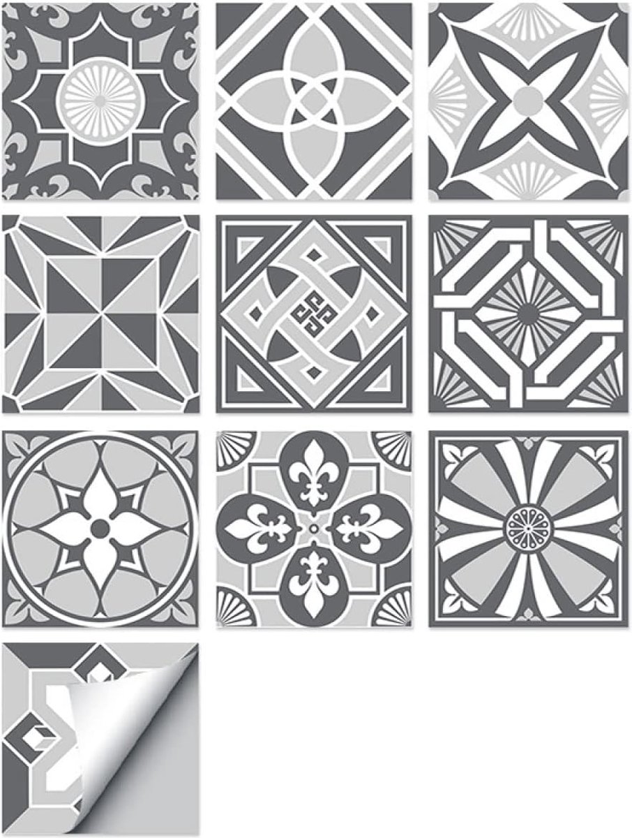 Winkrs | Tegelstickers Grijs | 10x10 cm | Zelfklevende plaktegels | Muur badkamer, keuken, toilet