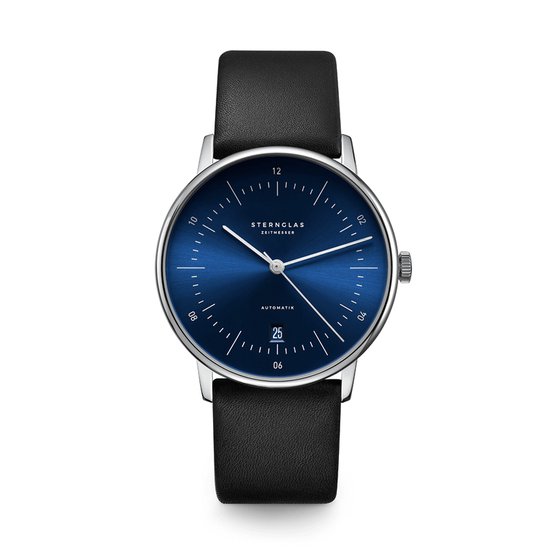 Sternglas S02-NA06-PR07 NAOS AUTOMATIK Heren Horloge - Saffierglas - Staal/Leer - Zilverkleurig/Zwart - Ø 38 mm - Automatisch - Gesp - 5 ATM (douchen)