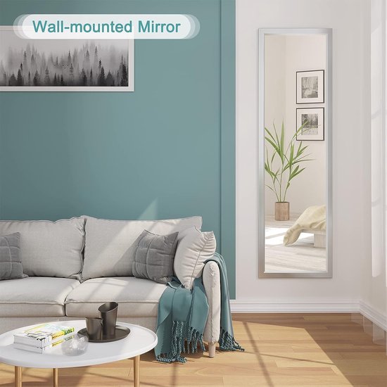 Miroir mural 33x119cm miroir incassable miroir de garde-robe miroir de hall miroir suspendu réglable en hauteur avec crochet (argent)