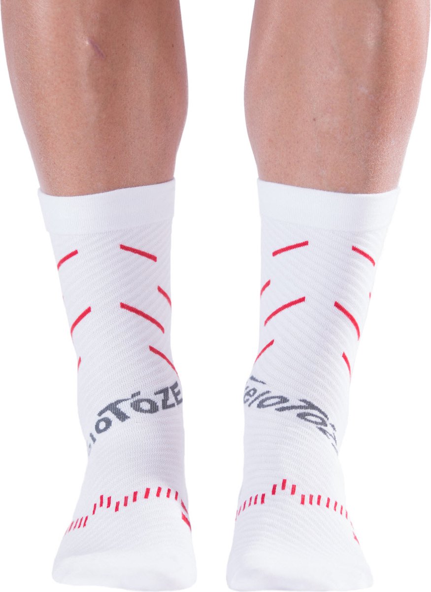 veloToze Cycling Sock - Active Compression White/Red - Small/Medium - Sokken