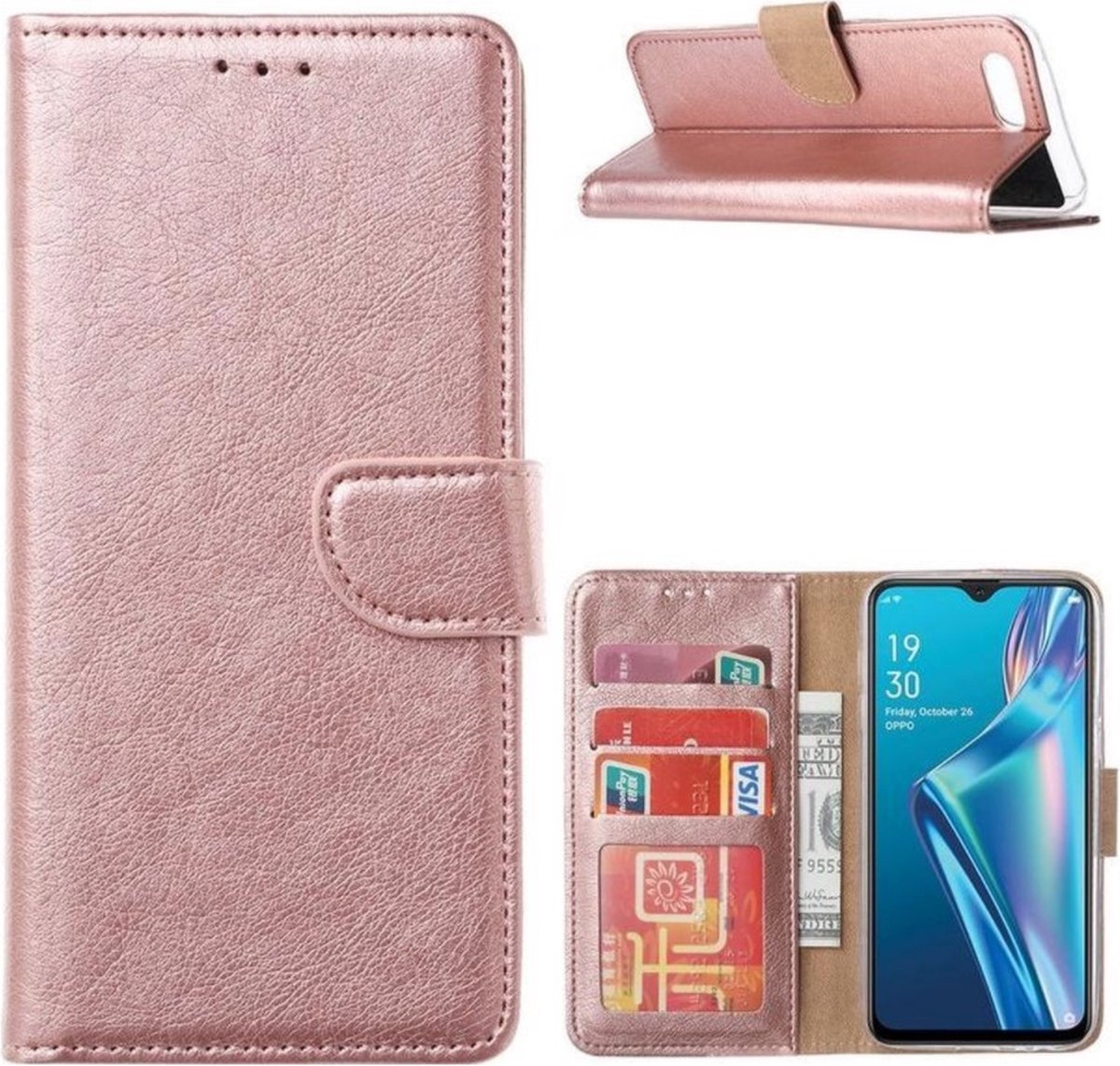 LuxeBass Hoesje geschikt voor Oppo A12 / A12S - Bookcase Rose Goud- portemonee hoesje - telefoonhoes - gsm hoes - telefoonhoesjes