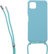 LuxeBass Siliconen hoesje met koord geschikt voor Samsung Galaxy A22 5G - Turquoise - telefoonhoes - gsm hoes - telefoonhoesje