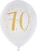 Santex verjaardag leeftijd ballonnen 70 jaar - 8x stuks - wit/goud - 23 cm - Feestartikelen