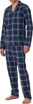 SCHIESSER Warming Nightwear pyjamaset - heren lange pyjama geweven stof biologisch katoen knoopsluiting geruit nachtblauw - Maat: M
