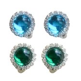 2 paar -clip oorbellen-Blauw- groen- 1.5 cm- Geen gaatjes- Charme Bijoux